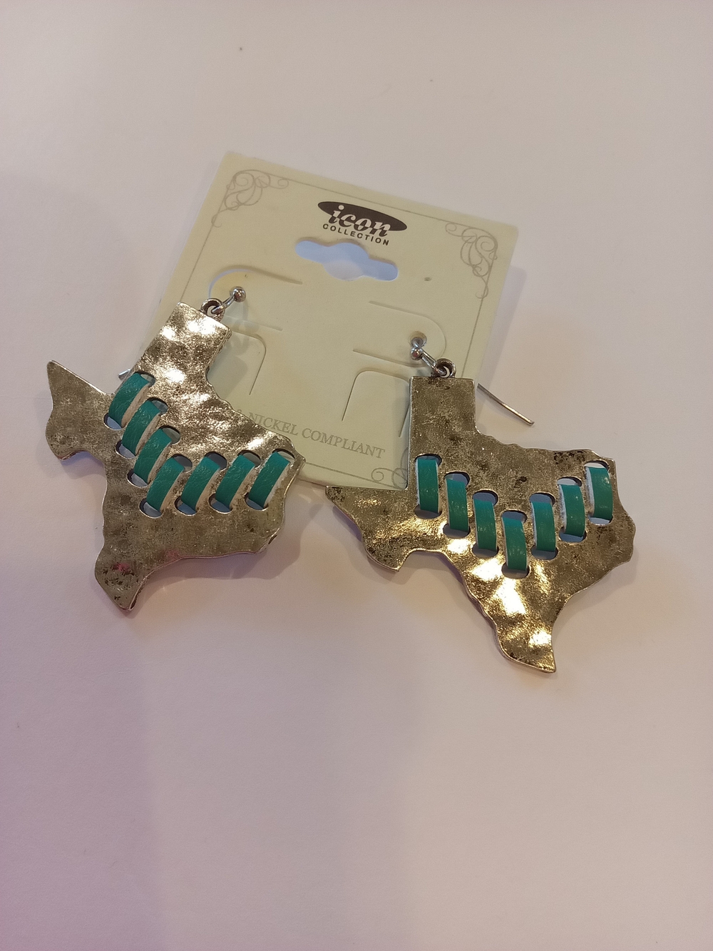 Western Flair Silver Texas Earrings with Leather Teal Inlay NWT